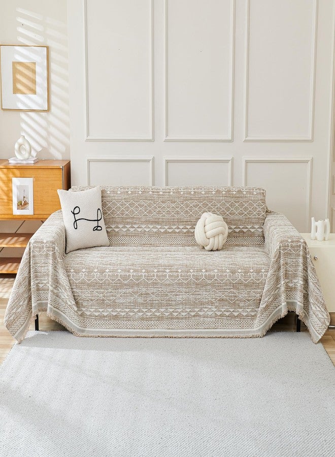 MEETSKY Boho Couch Cover Sofa Slipcover for Sectional Sofa Covers Protector Universal Use Chenille Blend Thick Fabric Washable, Modern Design Sofa Throw Cover for Living Room, 71" x 118", Khaki - Image 2