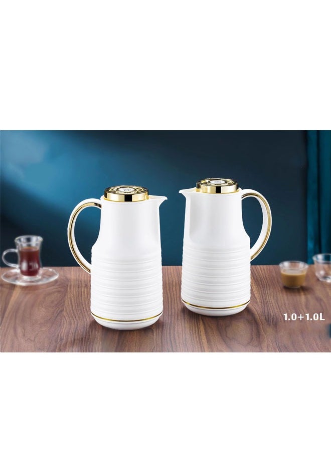 Royal Camel - Set of 2 Thermal Coffee & Tea Carafes - White with Gold Accents, 1.0+1.0L Capacity, Elegant Design, Double Insulation for Long-Lasting Heat & Cold Retention, Odor-Resistant & Easy to Clean - Perfect for Hospitality & Gatherings - Image 1