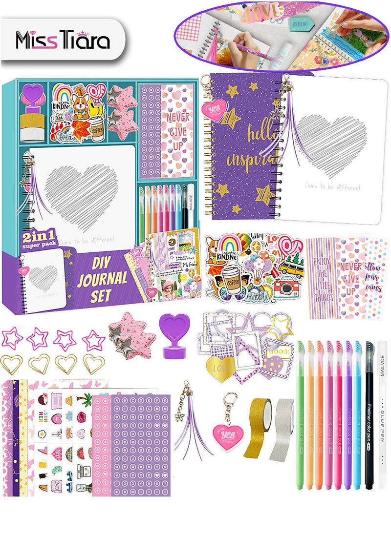 MissTiara 2-Pack DIY Journal Kit - Gifts for Girls Ages 8 9 10 11 12 13 14 Year Old - Toys for Girls - Birthday Gifts for Girl - Art & Crafts Toys for Kids - Scrapbook & Diary Supplies Set  - Image 1