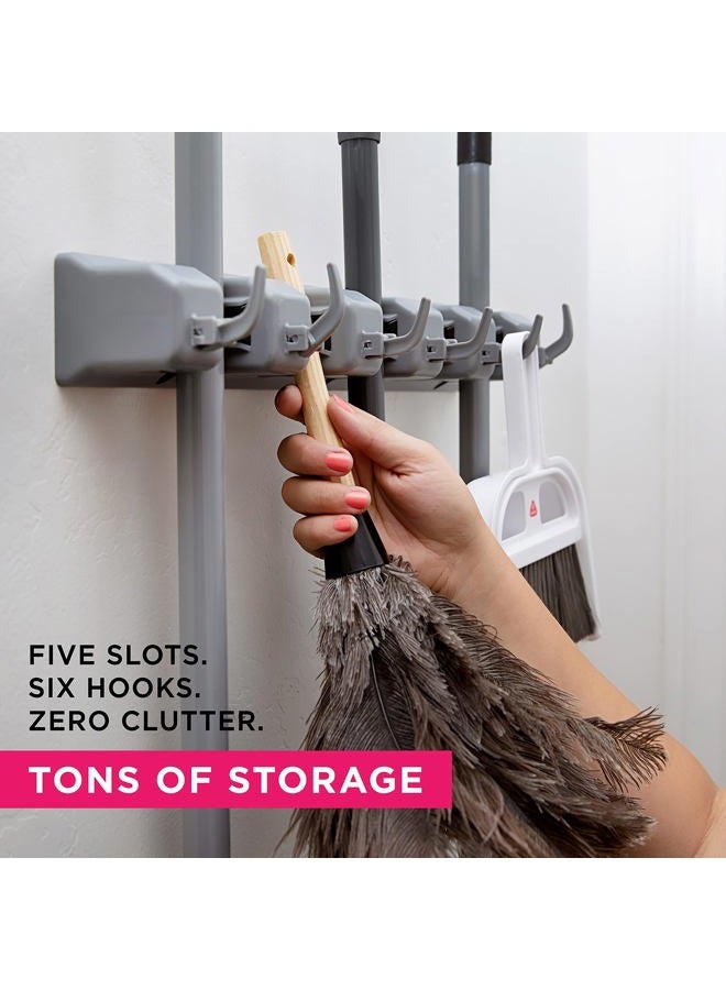 Berry Ave Broom Holder Wall Mount and Garden Tool Organizer, Closet Storage, Kitchen Rack, Home Organization and Garage Organizer for Rake or Mop Handles Up to 1.25-Inches, Hanger Plus 6 Hooks (Grey) - Image 3