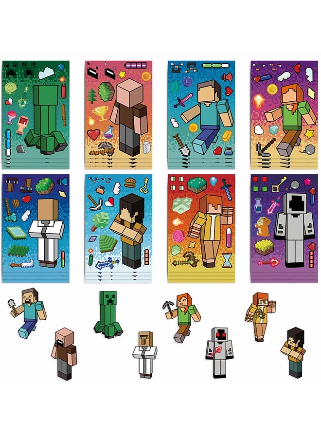 MINECRAFT 8 Sheets/Set MINECRAFT Cartoon Block World Stickers Waterproof Make a Face Puzzle Stickers DIY Craft for Kids - Image 3