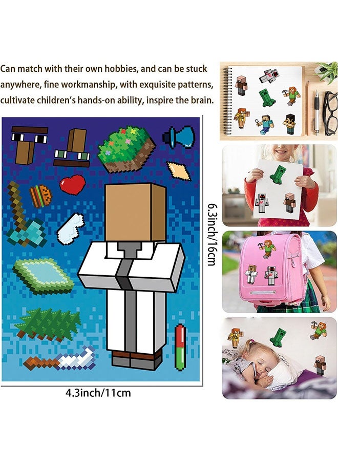 MINECRAFT 8 Sheets/Set MINECRAFT Cartoon Block World Stickers Waterproof Make a Face Puzzle Stickers DIY Craft for Kids - Image 2