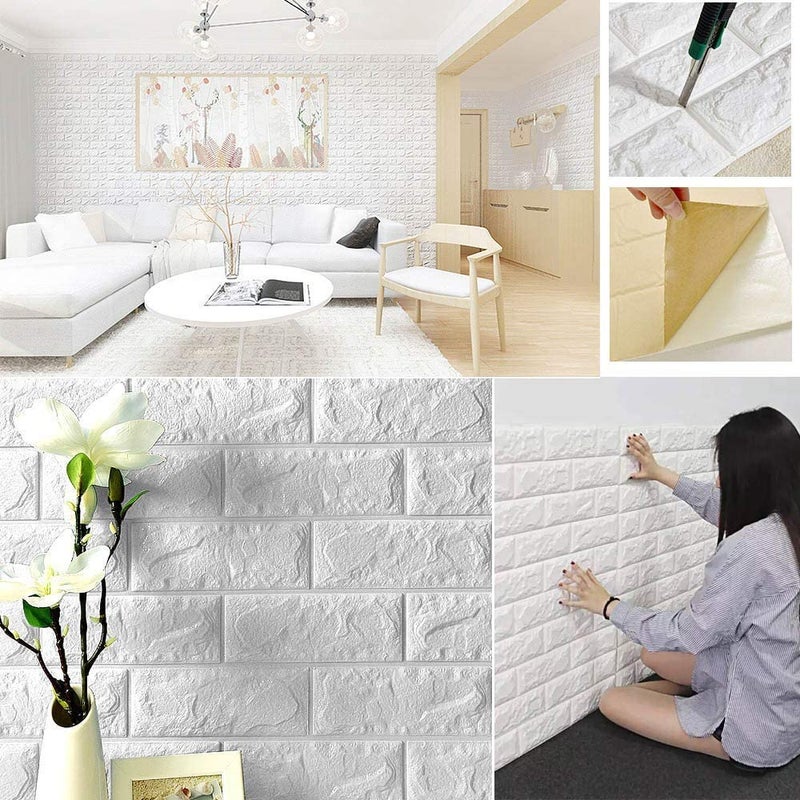 SOJITRA 3D Foam Wallpaper Wall Panels Brick Self-Adhesive Waterproof PE Foam, Ceiling Wallpaper for Bedroom Furniture, 57.5 Sq.Ft Peel and Stick 3D Brick - 70 x 70 cm - Image 3