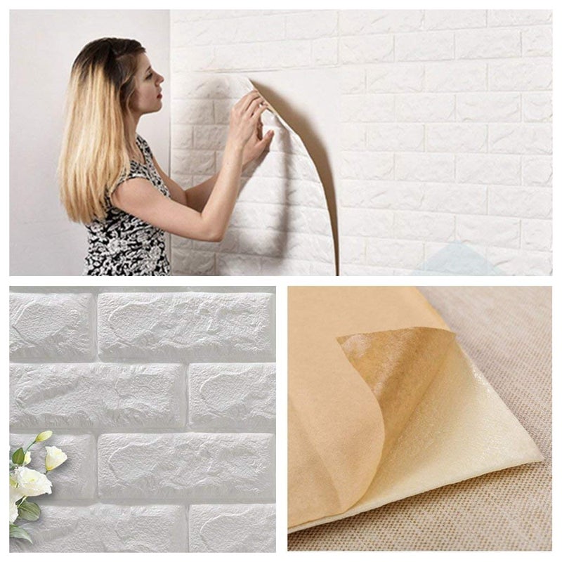 SOJITRA 3D Foam Wallpaper Wall Panels Brick Self-Adhesive Waterproof PE Foam, Ceiling Wallpaper for Bedroom Furniture, 57.5 Sq.Ft Peel and Stick 3D Brick - 70 x 70 cm - Image 4