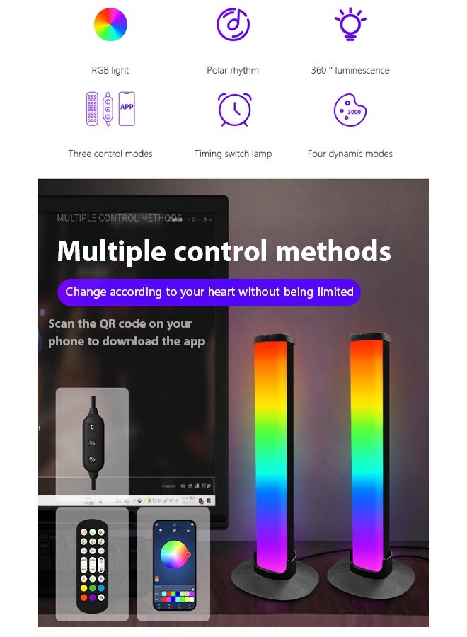 2pcsambient light RGB,Desktop pickup ambient light,Bluetooth Esports Atmosphere Lightt,Computer desktop gaming headphone placement bracket,Three control modes Timing switch lamp USB powered RGB ambient light, suitable for touch control in offices/homes/games/desks  - Image 2
