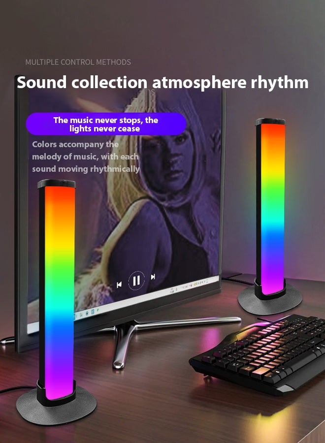 2pcsambient light RGB,Desktop pickup ambient light,Bluetooth Esports Atmosphere Lightt,Computer desktop gaming headphone placement bracket,Three control modes Timing switch lamp USB powered RGB ambient light, suitable for touch control in offices/homes/games/desks  - Image 3