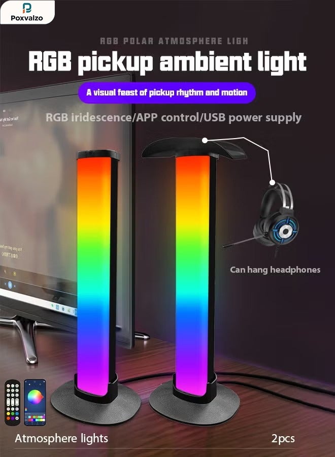 بوكسفالزور قطعتان من الضوء المحيط RGB، ضوء محيطي LED لسطح المكتب، ضوء جو للرياضات الإلكترونية بتقنية البلوتوث، حامل لوضع سماعات الرأس لألعاب سطح المكتب للكمبيوتر، ثلاثة أوضاع تحكم بمفتاح توقيت مصباح محيطي RGB مزود بمنفذ USB، مناسب للتحكم باللمس في المكاتب/المنازل/الألعاب/المكاتبليد قيمنقابجوره طاوله بالبطاريةاضواء ليداضاءه قيمنقاضائه شريطشريط اضاءة led 1 ﻿ ﻿ ﻿ ﻿ ﻿ ﻿ - Image 1