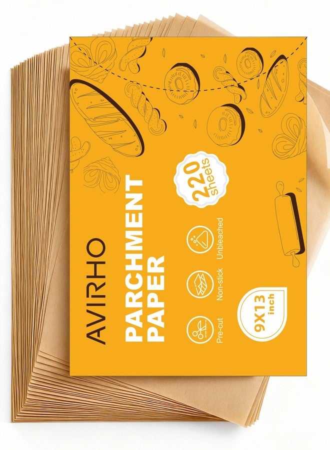 Avirho 220 Count Unbleached Parchment Paper Sheets, 9x13 Inch Precut Baking Paper for Quarter Sheet Pan, Non-Stick & Greaseproof, Heat Resistant 450°F for Toaster Oven, Air Fryer - Image 1