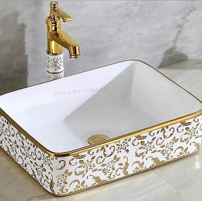 Nexa Bathware Impoarted Ceramic Wash Basin Luxurious Wash basin Table Top Bathroom Sink WashGOLD Colour With High Temprature 19 x 15 x 5 INCH EQ172 - Image 2