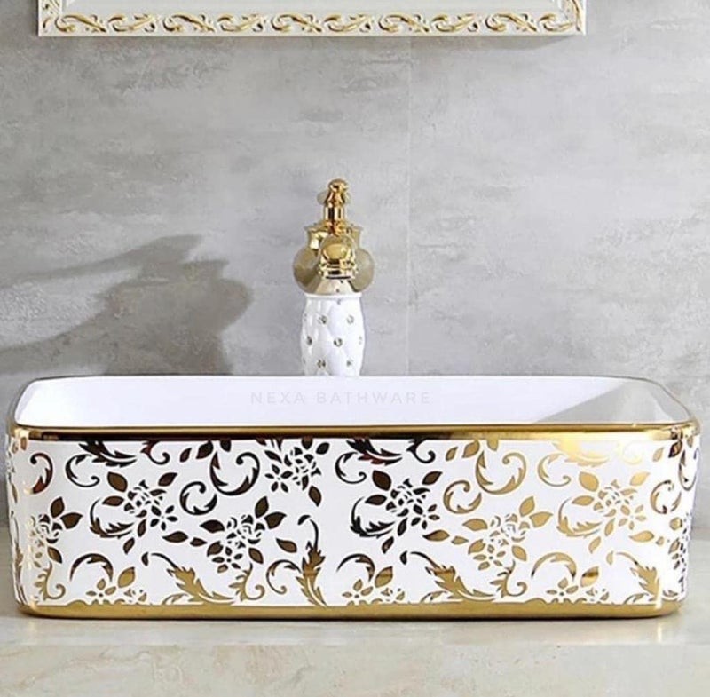 Nexa Bathware Impoarted Ceramic Wash Basin Luxurious Wash basin Table Top Bathroom Sink WashGOLD Colour With High Temprature 19 x 15 x 5 INCH EQ172 - Image 3