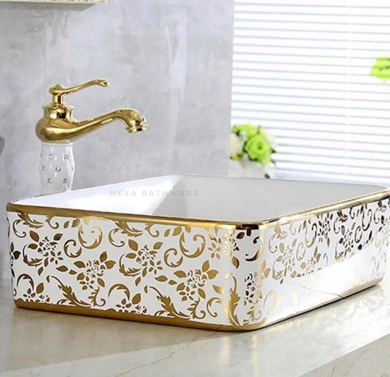 Nexa Bathware Impoarted Ceramic Wash Basin Luxurious Wash basin Table Top Bathroom Sink WashGOLD Colour With High Temprature 19 x 15 x 5 INCH EQ172 - Image 4