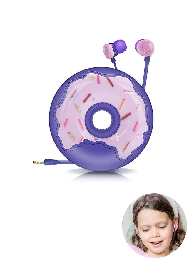 Generic Wired Donut Shape Earbuds, In-Ear Headphones with Earphone Storage Case and Microphone, Gift for School Girls and Boys (Purple)  - Image 1