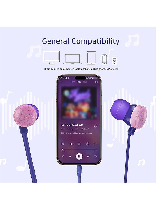 Generic Wired Donut Shape Earbuds, In-Ear Headphones with Earphone Storage Case and Microphone, Gift for School Girls and Boys (Purple)  - Image 4
