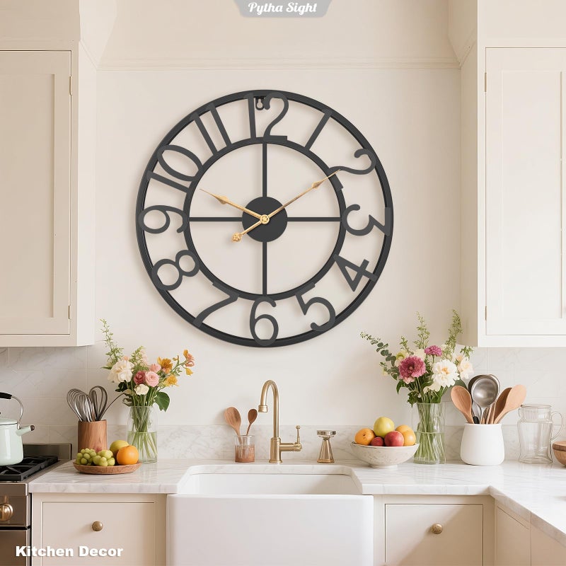 Pytha Sight 30 Inch Extra Large Giant Wall Clock,Oversized Round Silent Vintage Industrial Black Metal Farmhouse Big Arabic Numeral Wall Clocks for Living Room,Kitchen,Bedroom Home Decor - Image 4