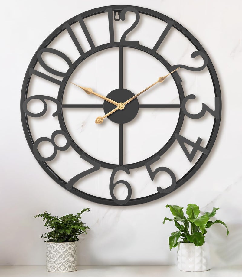 Pytha Sight 30 Inch Extra Large Giant Wall Clock,Oversized Round Silent Vintage Industrial Black Metal Farmhouse Big Arabic Numeral Wall Clocks for Living Room,Kitchen,Bedroom Home Decor - Image 1