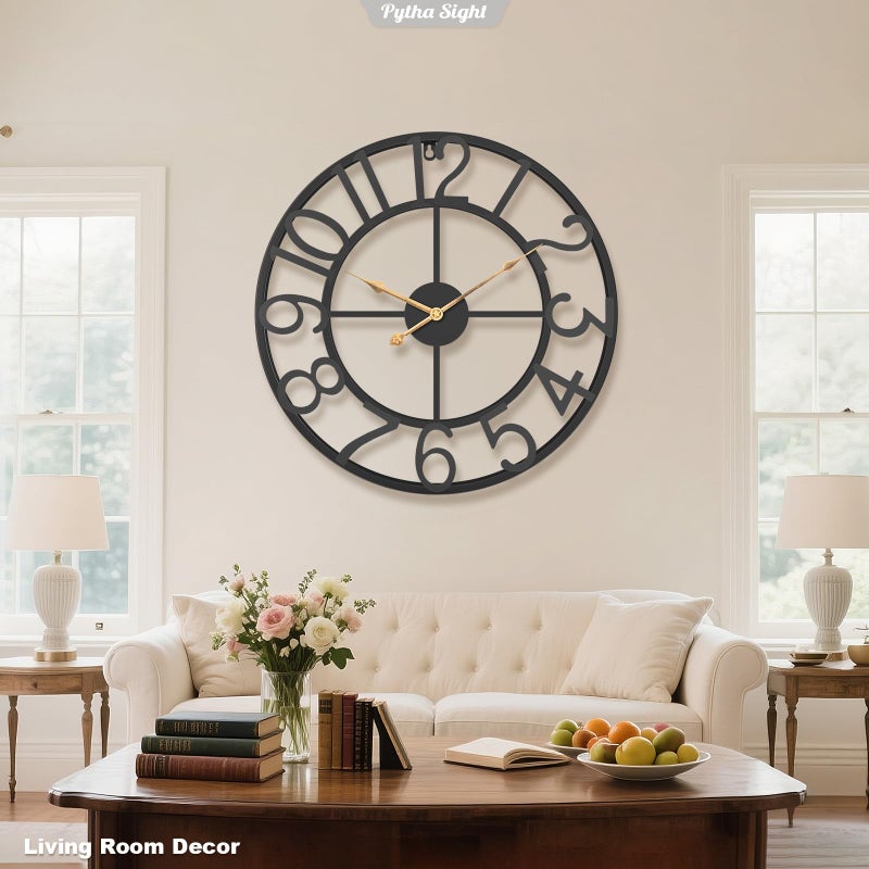Pytha Sight 30 Inch Extra Large Giant Wall Clock,Oversized Round Silent Vintage Industrial Black Metal Farmhouse Big Arabic Numeral Wall Clocks for Living Room,Kitchen,Bedroom Home Decor - Image 5