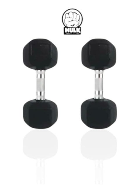 Hexagonal dumbbell set of shiny solid rubber - two pieces, each weighing 5 kg