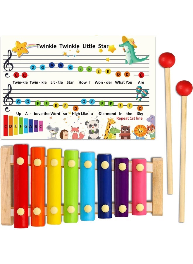 Xylophone for Kids Wood Xylophone with 2 Mallets Educational& Preschool Learning Baby Percussion Wooden Musical Instruments Toys for Boys and Girls - Image 2