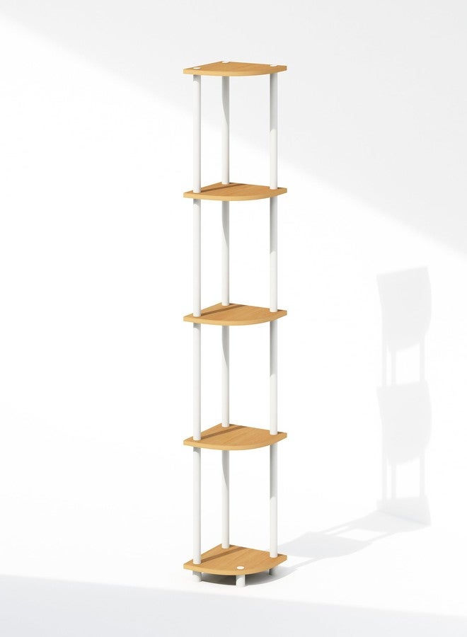 Furinno Turn-N-Tube 5 Tier Freestanding Corner Display Rack Shelving Unit, Beech/White - Image 3
