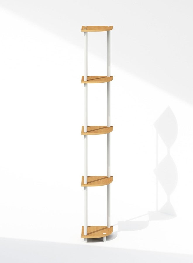 Furinno Turn-N-Tube 5 Tier Freestanding Corner Display Rack Shelving Unit, Beech/White - Image 4
