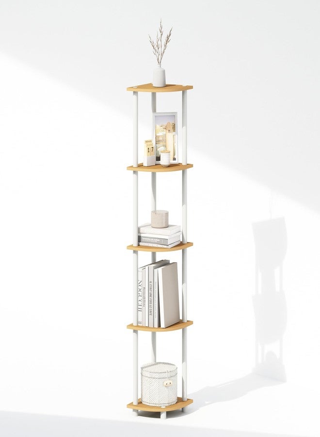 Furinno Turn-N-Tube 5 Tier Freestanding Corner Display Rack Shelving Unit, Beech/White - Image 5