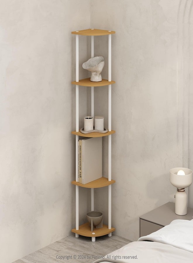 Furinno Turn-N-Tube 5 Tier Freestanding Corner Display Rack Shelving Unit, Beech/White - Image 1