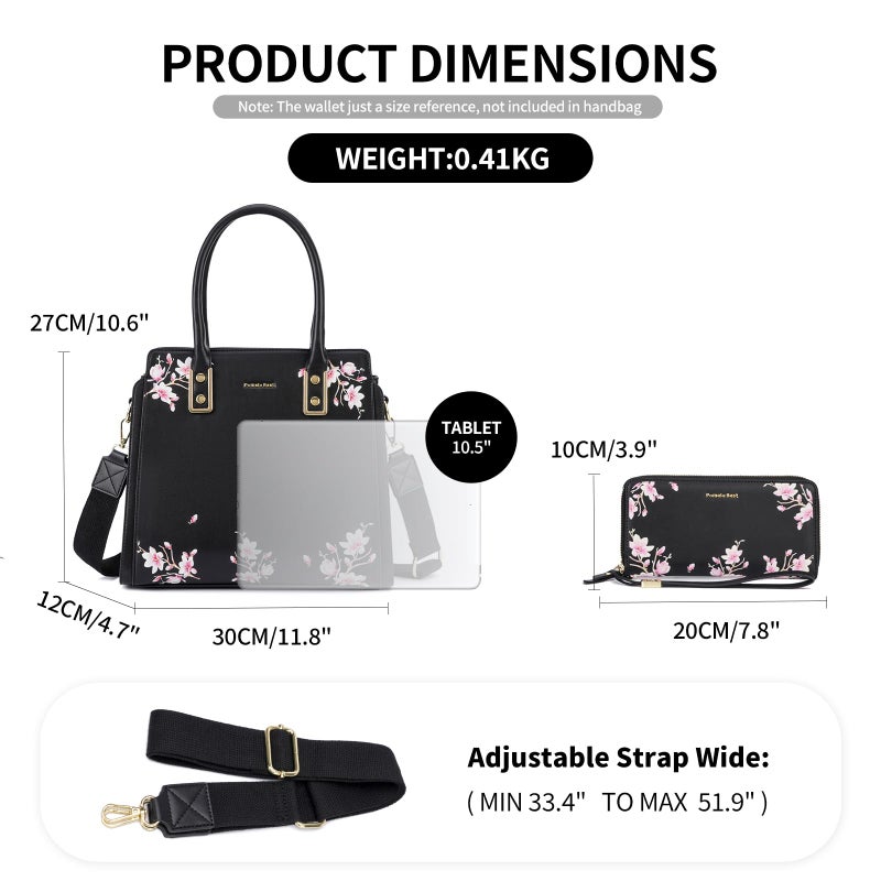 Pomelo Best Black Purses and Handbags for Women PU Leather, Top Handle Satchel Floral Tote Shoulder Bag with Adjustable Strap for ladies - Image 4
