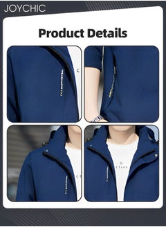 NIBEMINENT Solid Pattern Autumn and Winter Men's Jacket Hooded Casual Sports Windproof Zipper Coat with Cap Outdoor Blue  - Image 4