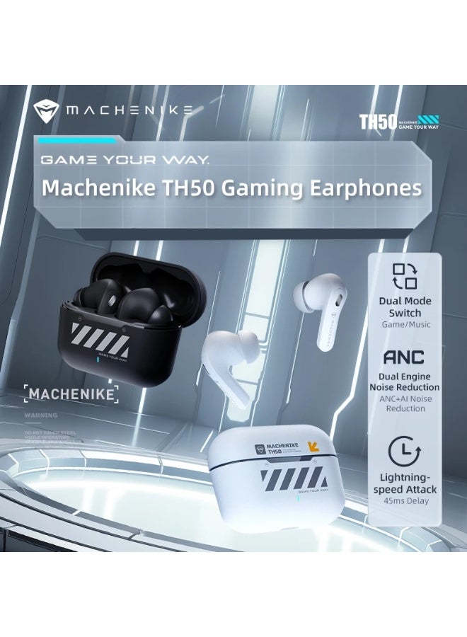 ماكينيك سماعات Machenike TH50 اللاسلكية – بلوتوث 5.3، خاصية إلغاء الضوضاء بالذكاء الاصطناعي ANC، مقاومة للماء IPX5، زمن استجابة منخفض، سماعة أذن للألعاب والرياضة مع علبة شحن - Image 2