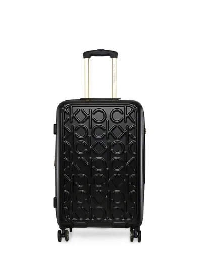 CALVIN KLEIN Big Monogram Hardside Spinner Luggage On Wheels, Ultra Lightweight ABS, 4 Double Wheels Color BLACK