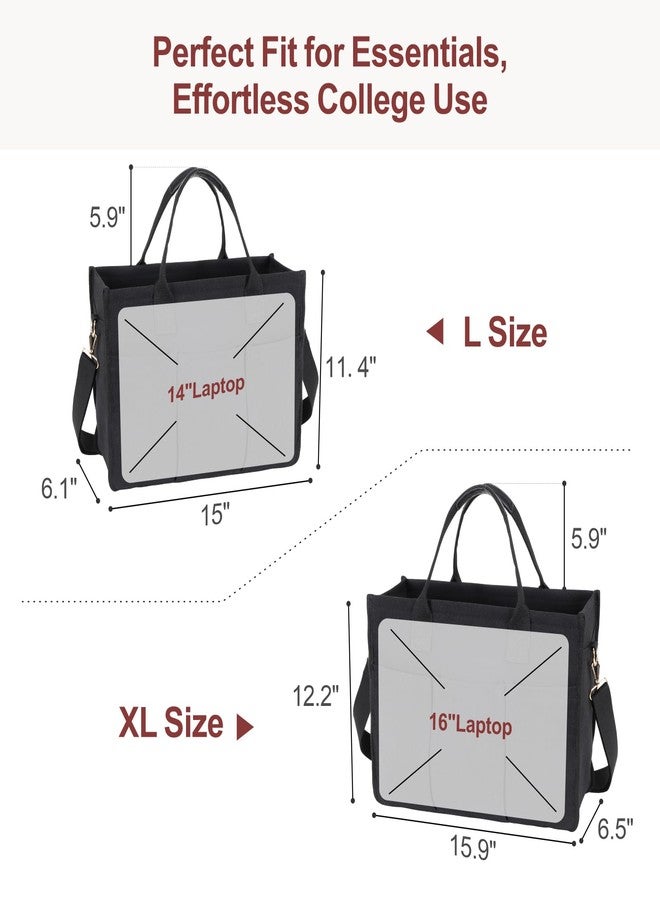F-color College Tote Bag for School - Large Canvas Nurse Bag with Pockets and Compartment, Black With Zipper, Large - Image 4