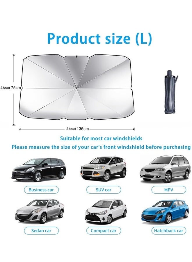 مظلة واقية من الشمس للزجاج الأمامي للسيارة، غطاء قابل للطي لحماية الزجاج الأمامي من الشمس، مقبض قابل للانحناء 360 درجة، عازل للحرارة، مناسب لجميع أنواع السيارات والشاحنات وسيارات الدفع الرباعي وسيارات السيدان - Image 2