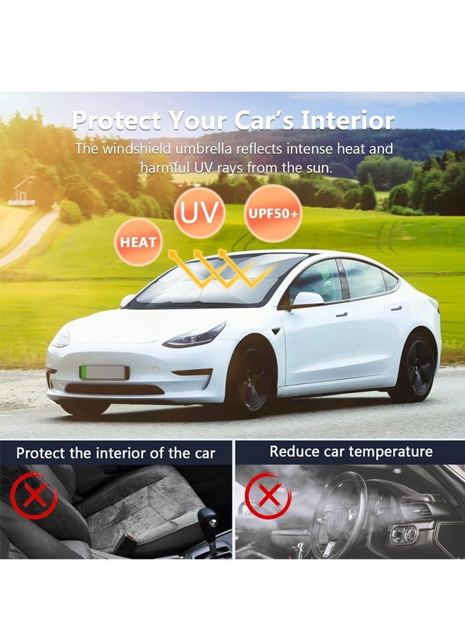 مظلة واقية من الشمس للزجاج الأمامي للسيارة، غطاء قابل للطي لحماية الزجاج الأمامي من الشمس، مقبض قابل للانحناء 360 درجة، عازل للحرارة، مناسب لجميع أنواع السيارات والشاحنات وسيارات الدفع الرباعي وسيارات السيدان - Image 5