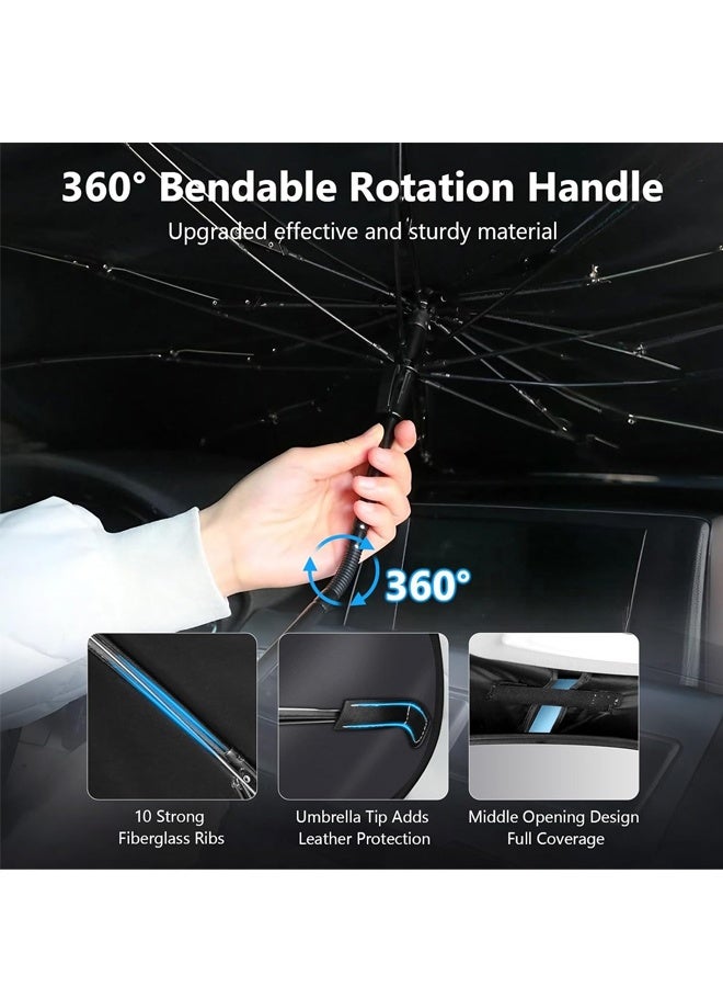 مظلة واقية من الشمس للزجاج الأمامي للسيارة، غطاء قابل للطي لحماية الزجاج الأمامي من الشمس، مقبض قابل للانحناء 360 درجة، عازل للحرارة، مناسب لجميع أنواع السيارات والشاحنات وسيارات الدفع الرباعي وسيارات السيدان - Image 4