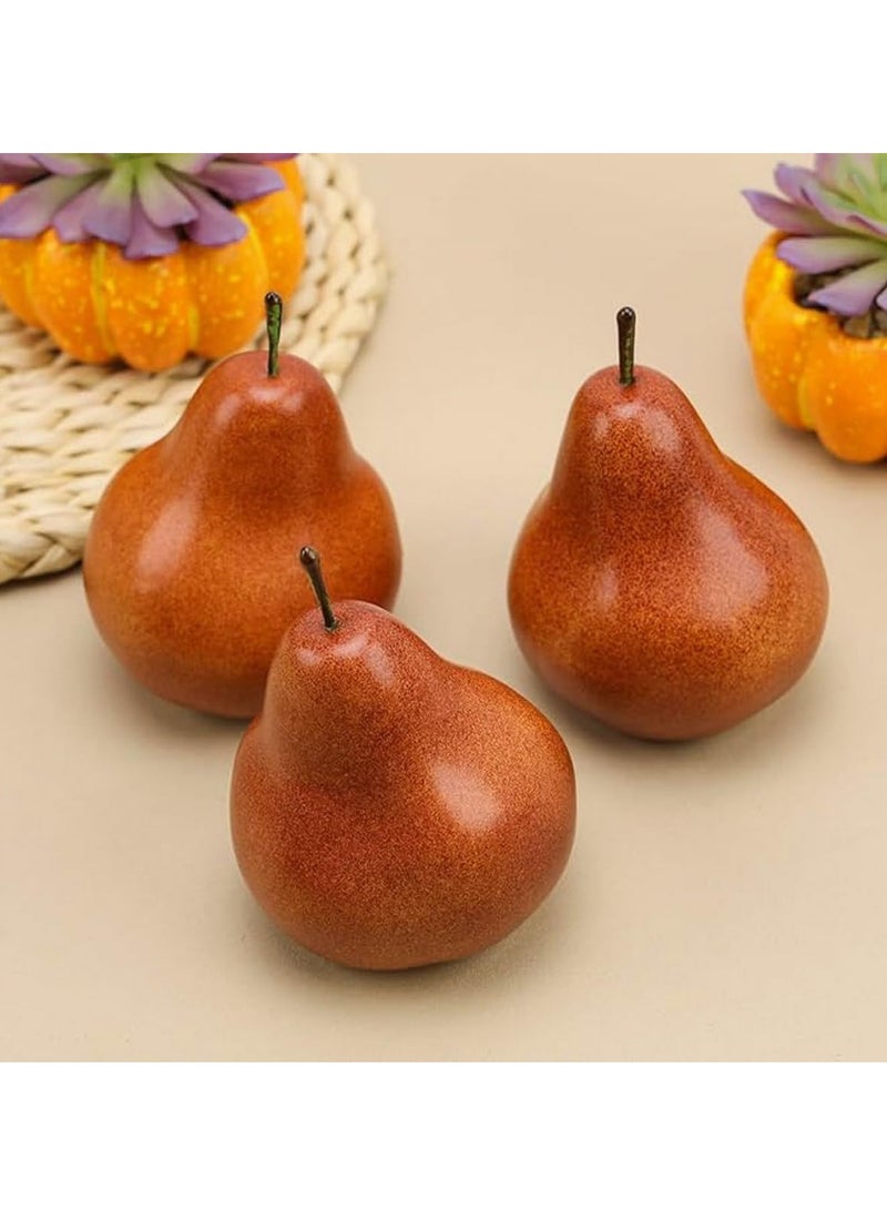 SOLARAE 6Pcs Artificial Fruit, Realistic Fake Brown Pear, for Decorations, Photography Prop, Lifelike Home Kitchen Cabinet Decoration, Simulation Party, Fruit Shop Model, Dining Room Desk Fruit Decor - Image 3