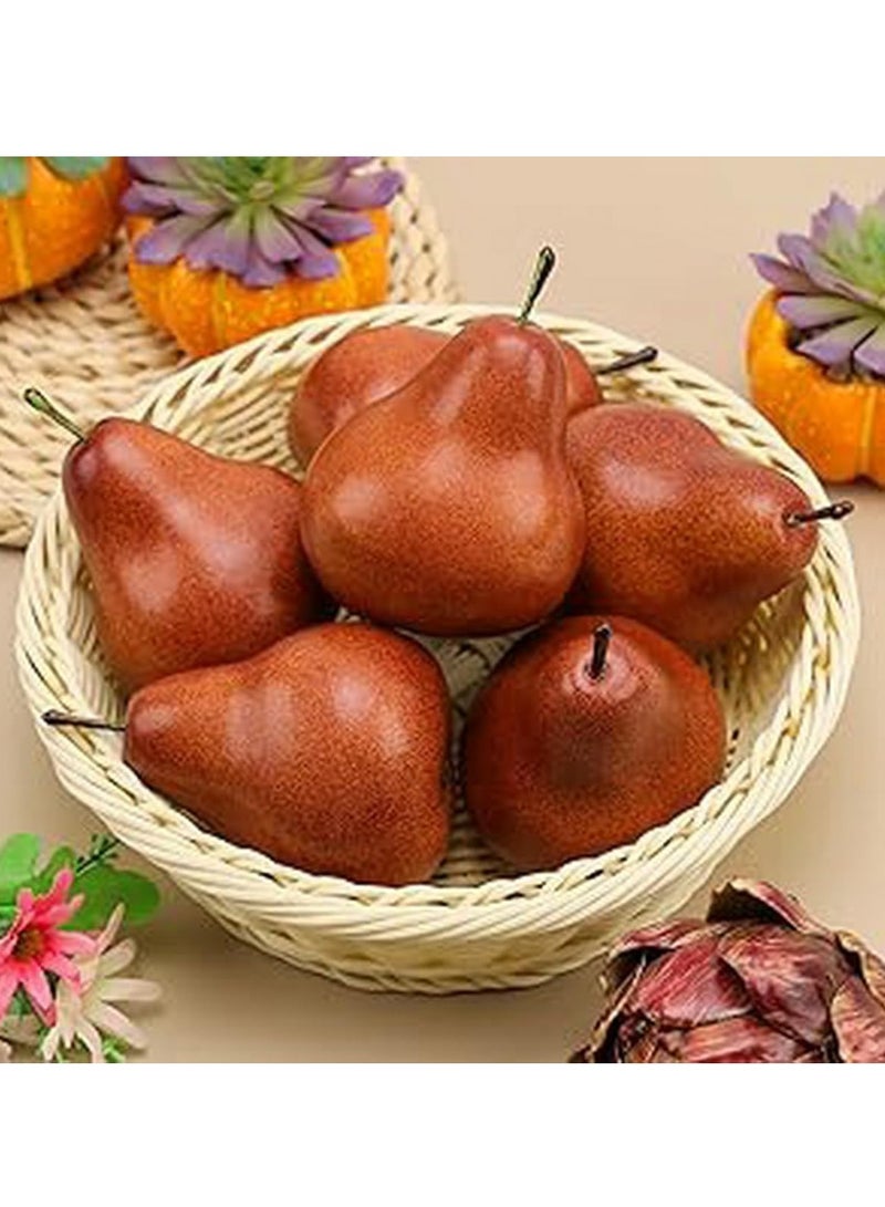 SOLARAE 6Pcs Artificial Fruit, Realistic Fake Brown Pear, for Decorations, Photography Prop, Lifelike Home Kitchen Cabinet Decoration, Simulation Party, Fruit Shop Model, Dining Room Desk Fruit Decor - Image 2