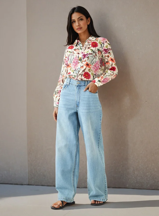 Splash FAV Regular Fit Viscose Floral Print Shirt with Collar