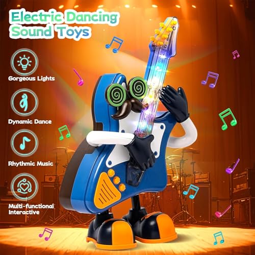 WISHKEY Guitar Toy for Kids with 3D Light Effects and Cool Music, Battery Operated Dancing Robot Toy, Interactive Electric Guitar Dancing Robot, 3+ Years (Pack of 1, Blue) - Image 3