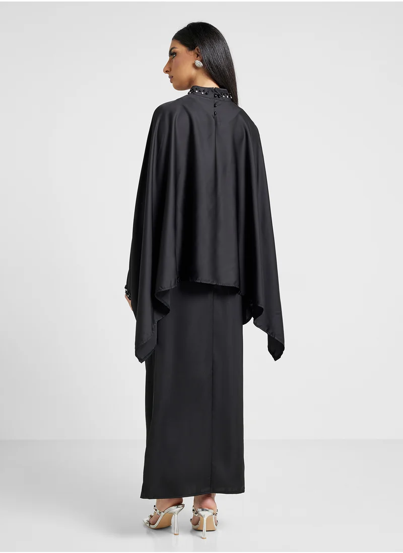 Khizana Cape Dress With Embellished Neck