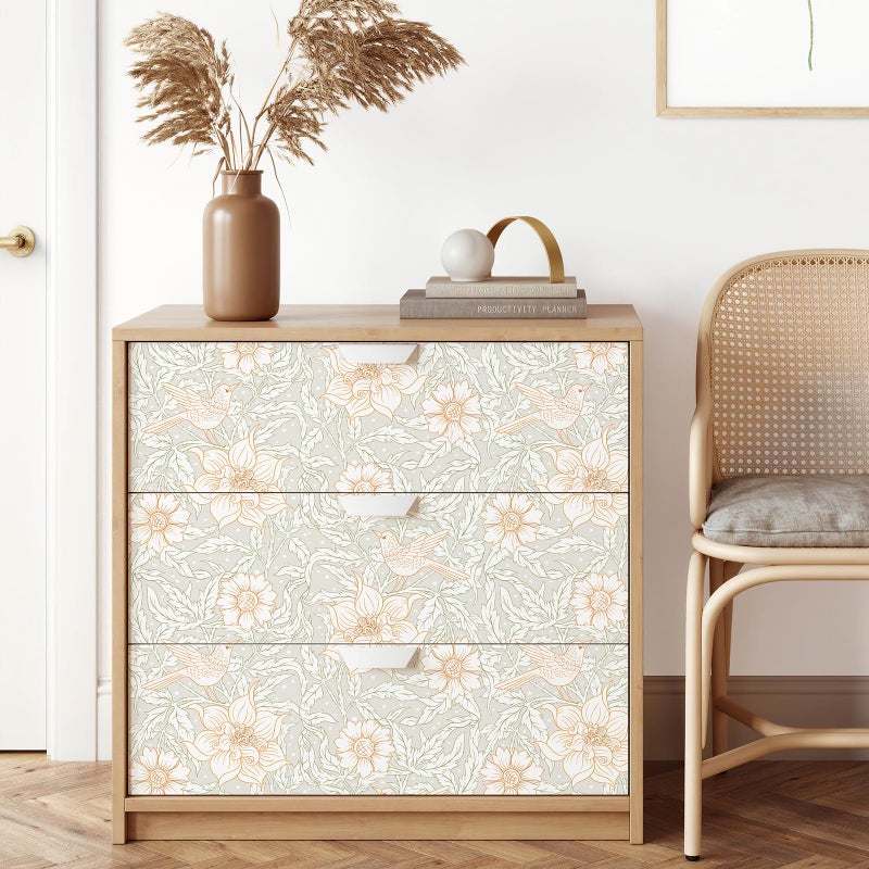 Simon&Siff 17.3"X118" Floral Wallpaper Peel and Stick Vintage Wallpaper Removable Self Adhesive White Contact Paper Renter Friendly for Bedroom Bathroom Drawer Cabinets Decor - Image 2