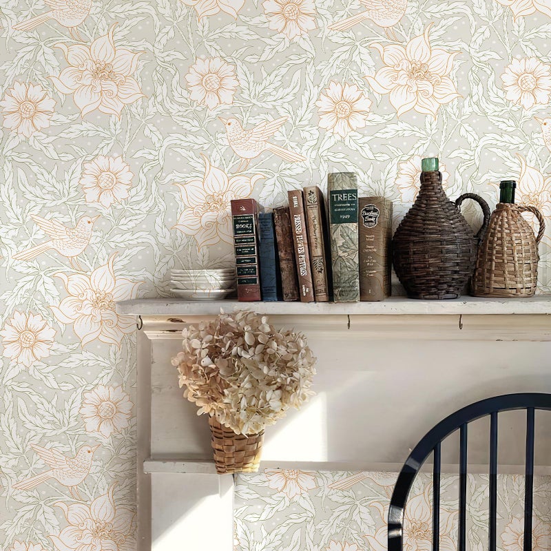 Simon&Siff 17.3"X118" Floral Wallpaper Peel and Stick Vintage Wallpaper Removable Self Adhesive White Contact Paper Renter Friendly for Bedroom Bathroom Drawer Cabinets Decor - Image 5