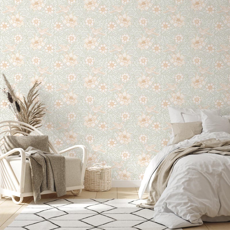 Simon&Siff 17.3"X118" Floral Wallpaper Peel and Stick Vintage Wallpaper Removable Self Adhesive White Contact Paper Renter Friendly for Bedroom Bathroom Drawer Cabinets Decor - Image 3