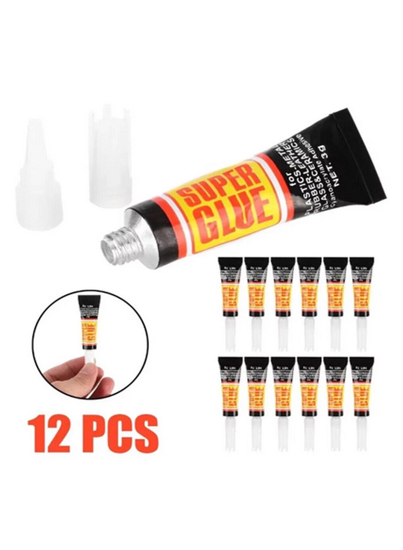 Power super Glue, 3g Multi-Purpose Super Strong Adhesive, 12-Pack, for Plastic, Metal, Wood, Rubber, Paper and Leather pack of 12