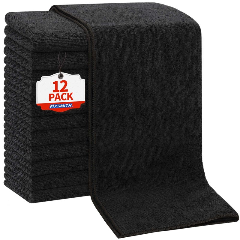 FIXSMITH Salon Towels 12 Pack, Black Hand Towels for Bathroom, Quick Dry Gym Towels, Spa Face Towel, Absorbent Microfiber Towels for Salon, Barber, Gym, Bath, Pedicure and Home Hair Care,16 x 27 in - Image 1
