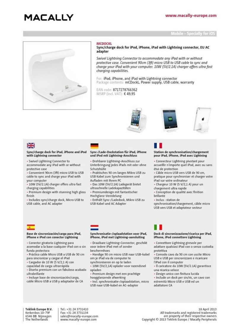 MACALLY - Macally Lightning Sync & Charge Desktop Dock - Image 1