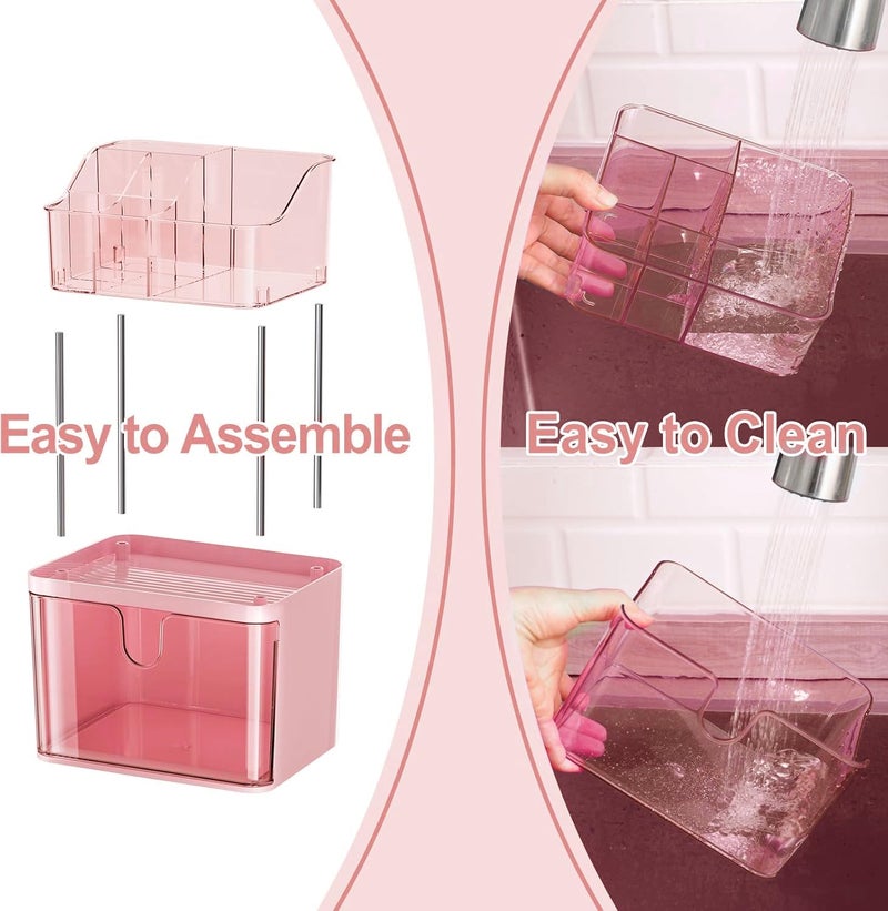 Dravina 3Tier Makeup Organizer Storage Box Vanity Tray for Cosmetics Skincare Organizers Stationery Countertop Storage Bathroom Dressing Table Organizer Ideal Gift for Women Pink35cm - Image 5