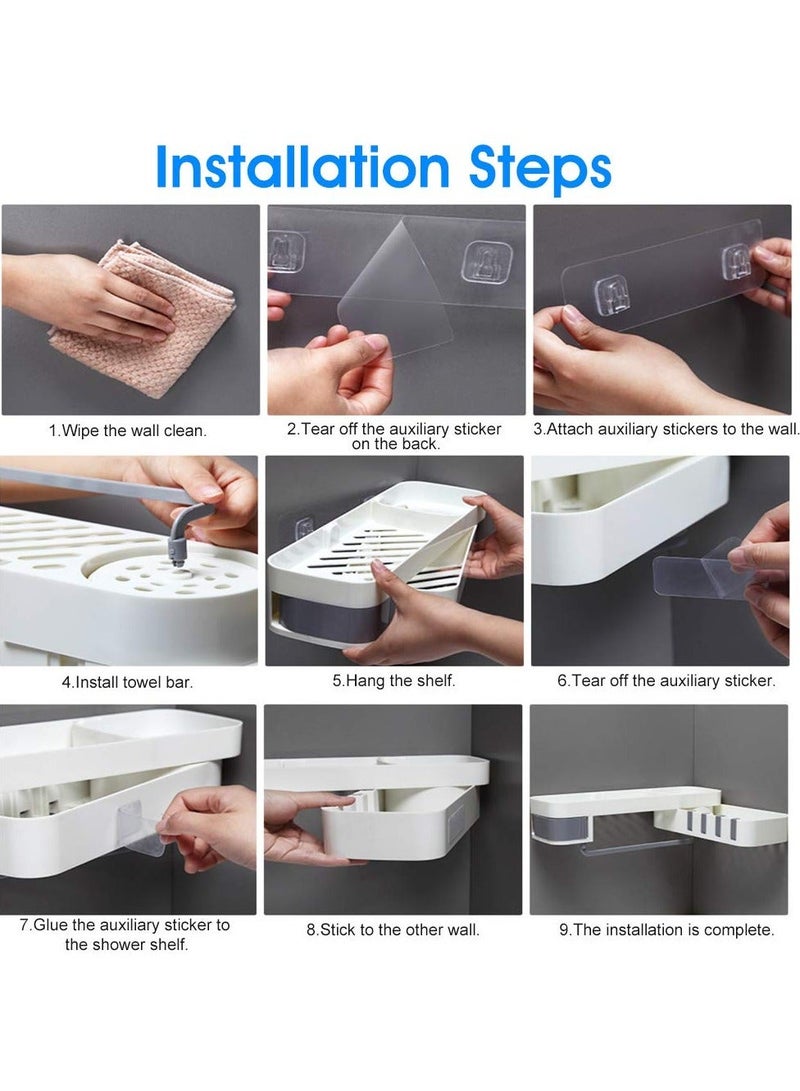 Corner Shower Shelf, No Drilling Self Adhesive Bathroom Organizer 180° Rotatable Rack, Kitchen Holder for Shampoo, Body Soap, Towels, Bath Balls, Condiments - Image 5