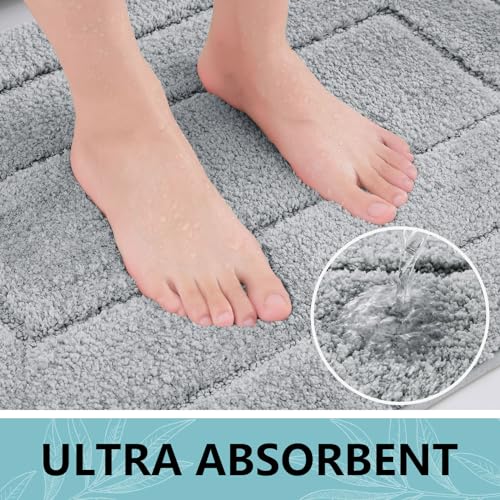 Buganda Bathroom Rugs, 24" x 16", Soft and Absorbent Microfiber Bath Rugs, Non-Slip Shaggy Shower Carpet, Machine Wash Dry Bath Mats for Bathroom Floor, Tub and Shower, Grey - Image 3