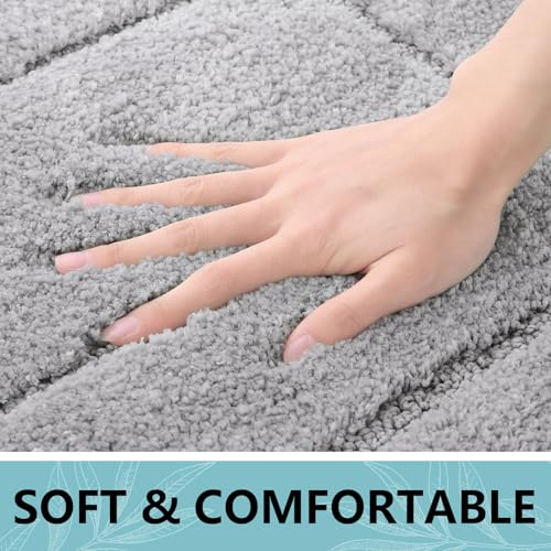 Buganda Bathroom Rugs, 24" x 16", Soft and Absorbent Microfiber Bath Rugs, Non-Slip Shaggy Shower Carpet, Machine Wash Dry Bath Mats for Bathroom Floor, Tub and Shower, Grey - Image 2
