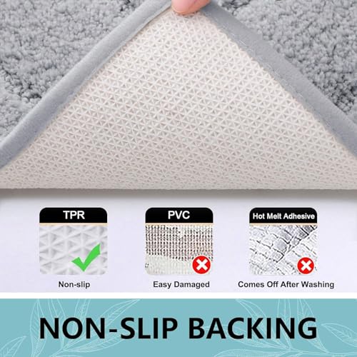 Buganda Bathroom Rugs, 24" x 16", Soft and Absorbent Microfiber Bath Rugs, Non-Slip Shaggy Shower Carpet, Machine Wash Dry Bath Mats for Bathroom Floor, Tub and Shower, Grey - Image 4